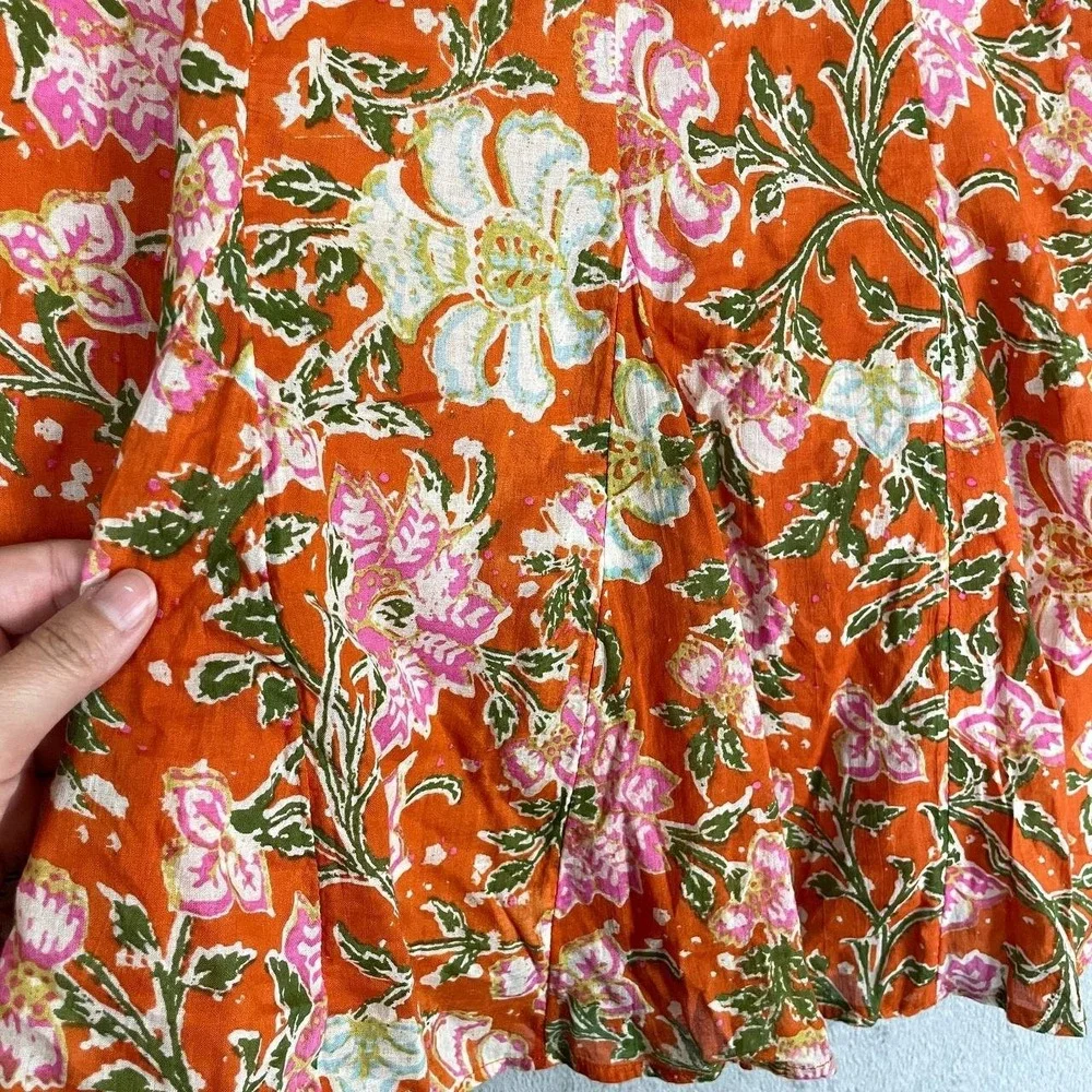 Orange Floral Pleated Mini Skirt Bohemian Size 12